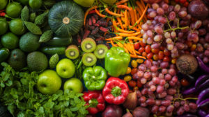 an array of colorful fruits and veggies 